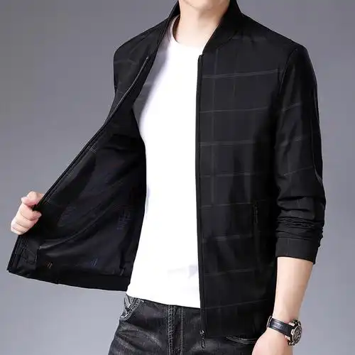 恒源祥夹克男棒球领2020年秋季新款男士休闲格子外套中青年上衣