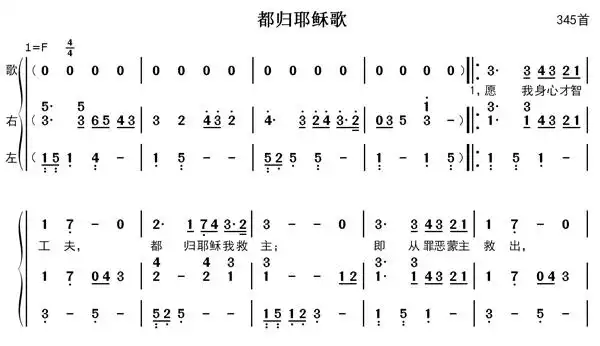 都归耶稣歌钢琴伴奏简谱 - 第345首
