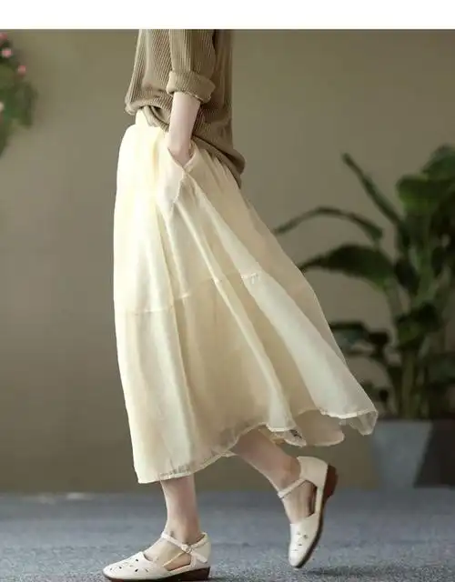 纱纱裙半身园园美衣新款复古欧根纱半身裙气质拼接文艺纱裙中长款优雅