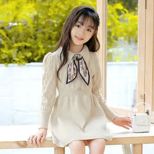 七岁女童季连衣裙针织裙中大童娃娃领毛衣裙洋气公主裙女孩裙子