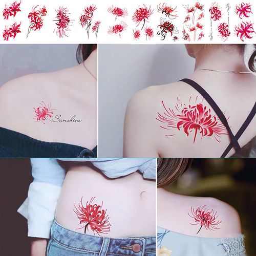 彼岸花纹身贴防水女持久ins泫雅风手 彩色直线简约手指古风小清新