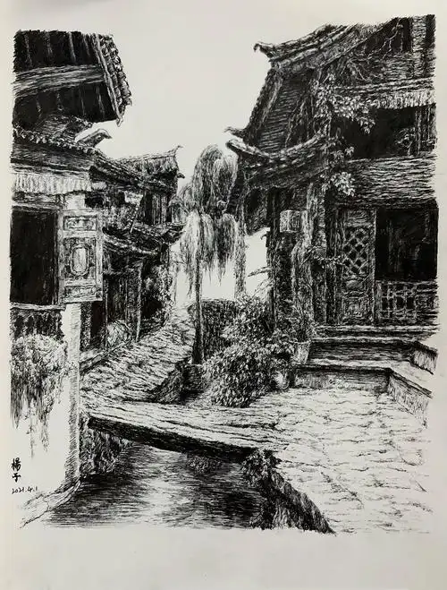 中国古镇钢笔画