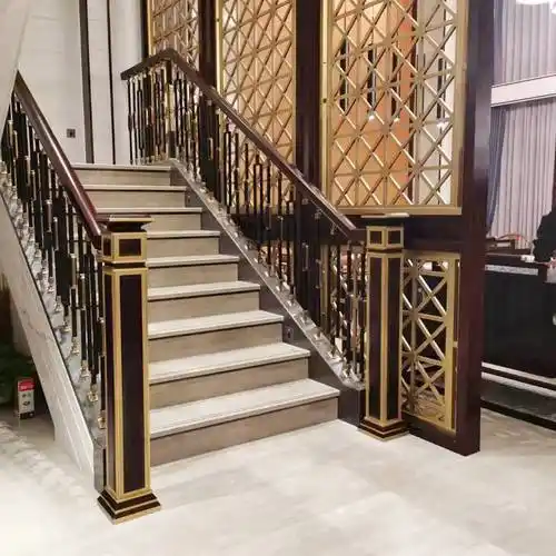 巴音叠墅铜楼梯旋转浮雕铜扶手更好看