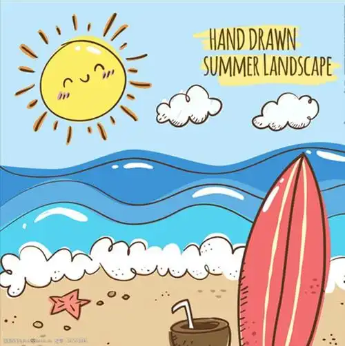 手绘夏天的风景