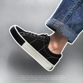 源品福易烊千玺同款黑色复古鞋子低帮板鞋男街拍ins百搭帆布滑板鞋 易