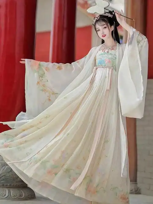 夏秋季花团锦绣中国风改良仙气学生日常古装唐制诃子裙汉服女
