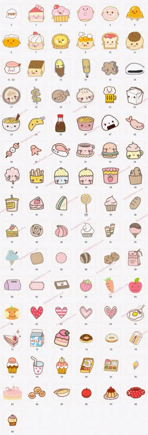 100迷你简笔画食物大全蛋糕甜甜圈布丁巧克力寿司冰棒甜甜圈牛奶啤酒