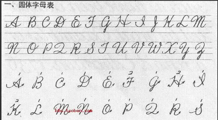 26个字母圆体字书写