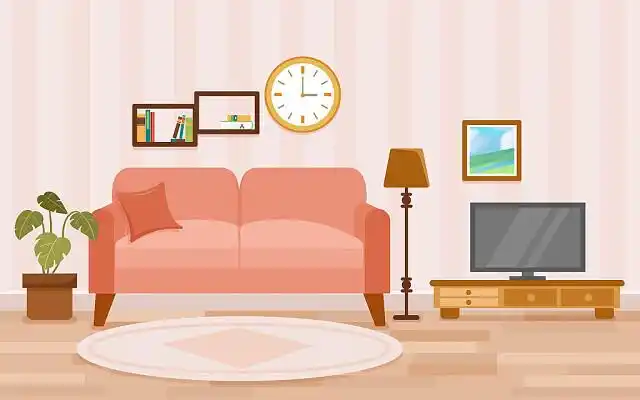 室内客厅沙发ai素材手绘卡通女生在室内书房读书元素家居元素黄色插画