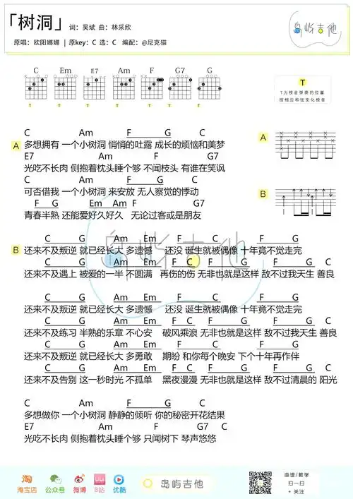 树洞吉他谱欧阳娜娜小欢喜插曲吉他弹唱教学视频