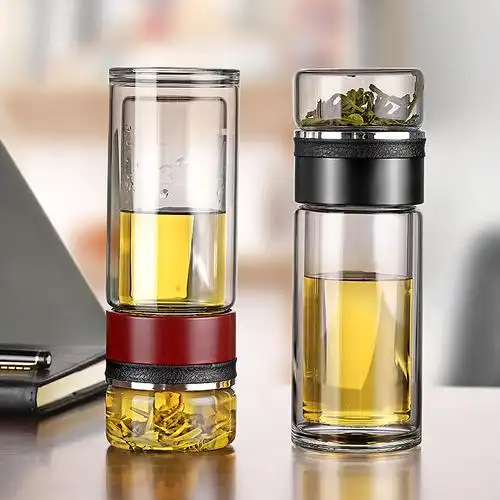双层茶水分离玻璃杯子便携保温大容量水杯带过滤网茶叶泡茶杯