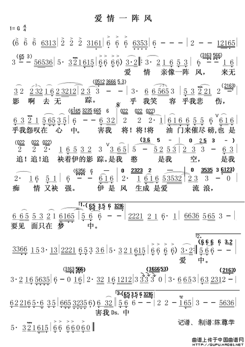 zyjhbq传谱相关歌谱:[简谱]爱情一阵风(闽南语)[简谱]爱情一阵风