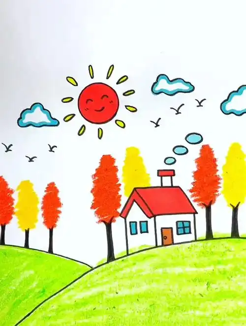 一起画一幅秋天的风景简笔画吧