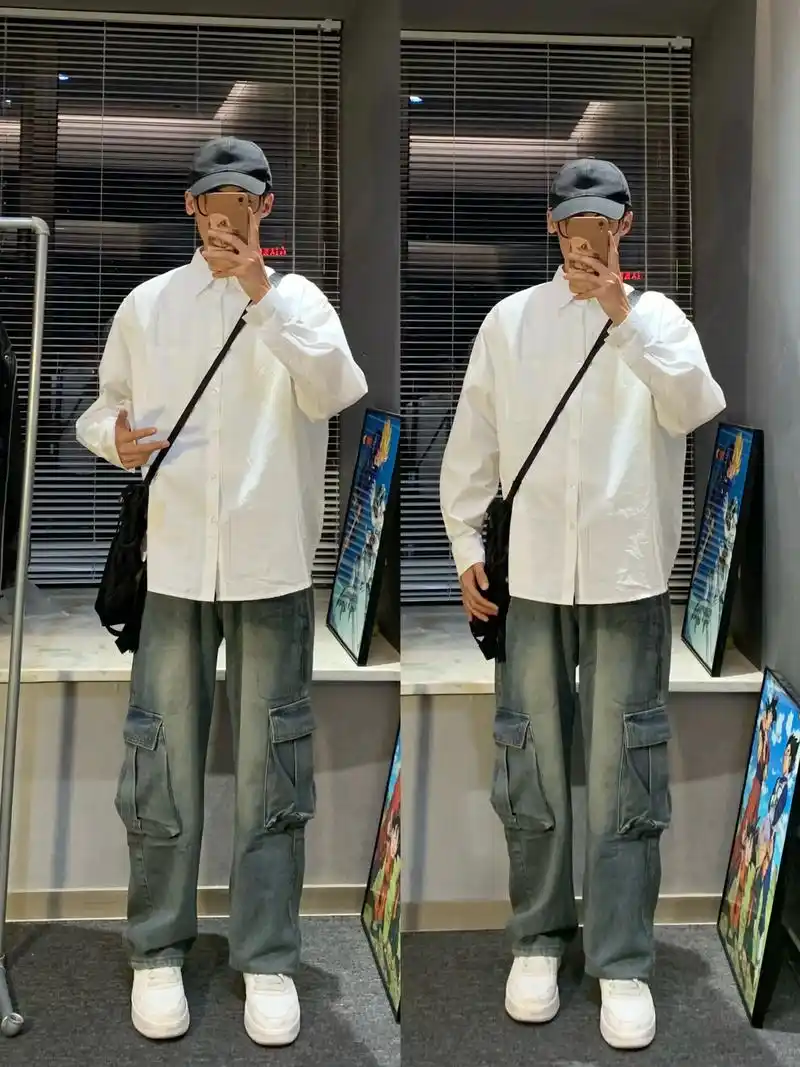 男生入秋穿搭 白衬衫牛仔裤小白鞋搭配.衬衫搭配牛仔裤 小白鞋