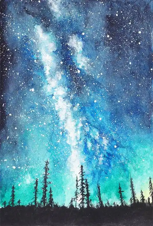 用水彩画星空用彩铅画星空
