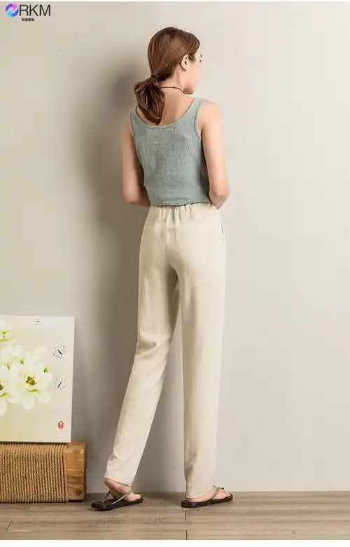 nrkm品牌高端轻奢休闲裤女士中青年新款秋夏天棉麻女士裤子韩版休闲