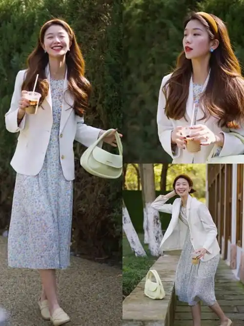 碎花裙西装搭配太香了精致淑女范拿捏早春这样穿准没错