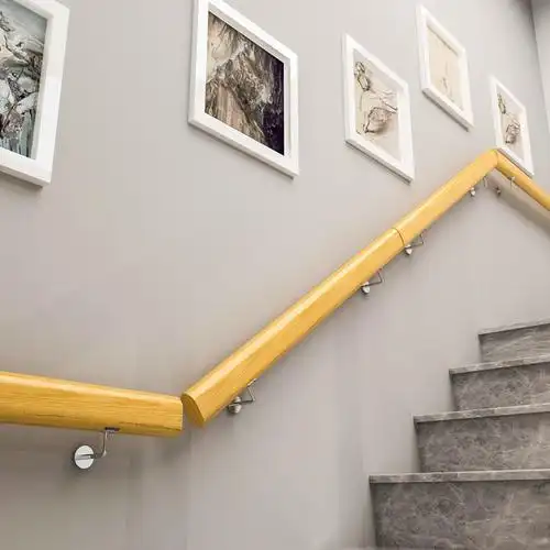 家用扣墙式实木楼梯扶手 现代简约公寓会所阁楼楼梯防滑扶手栏杆