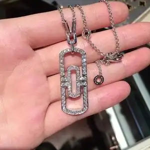 bvlgari/宝格丽回形针男士项链纯18k白金满钻陶瓷弹簧项链戒指