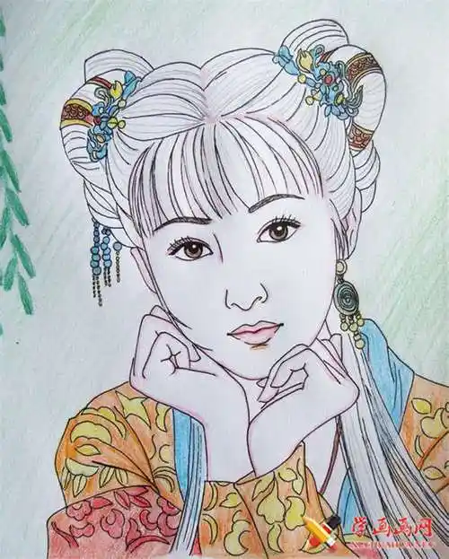 彩铅画手绘古装美女步骤教程(适合初学者)