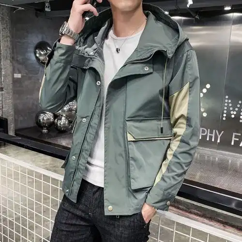 梵克公牛外套男士20新款秋季韩版潮流休闲上衣潮牌连帽拼色工装男装