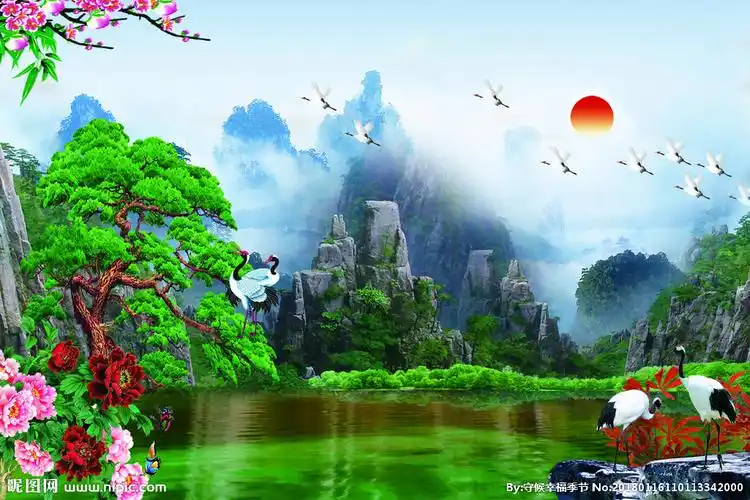 迎客松 山水画设计图__风景_psd分层素材_设计图库_昵图网nipic.com