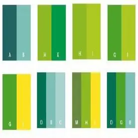 示范配色:绿色搭配同色系的颜色能给人温暖生机的感觉,切记搭配颜色的