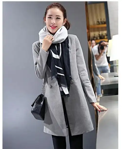 嘉妃儿毛呢大衣 女 2015秋装冬装新款韩版女装外套时尚修身中长款毛呢