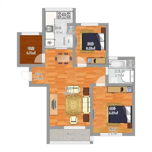 81㎡5#3-18层中间户型2室2厅1卫1厨-副本 辽宁 沈阳 颐和城 套内面积