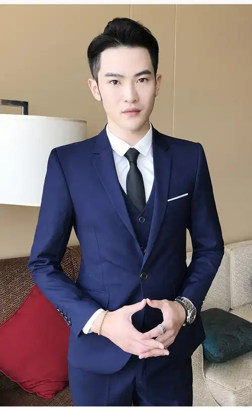 1652蓝色(西装 西裤 衬衫 马甲 领带) s