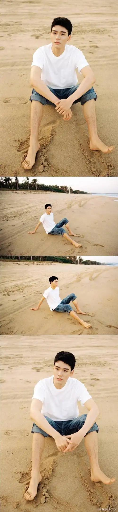 龚俊晒海边写真大片利落短发配白t少年感十足