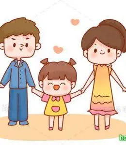 爸爸妈妈和我一家人有序排队打招呼叠被子卡通简笔画