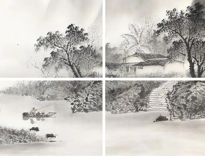 陈厚刚六尺横幅水墨山水画作品《墨润江南》