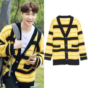 向往的生活张艺兴任敏同款针织衫韩版条纹撞色v领毛衣开衫男女潮