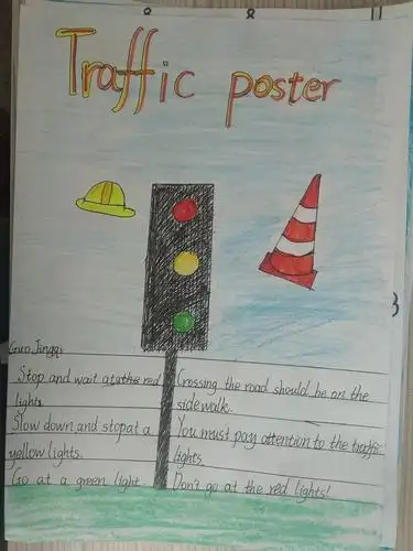 贺进小学 六年级英语作业展示—— 交通安全海报