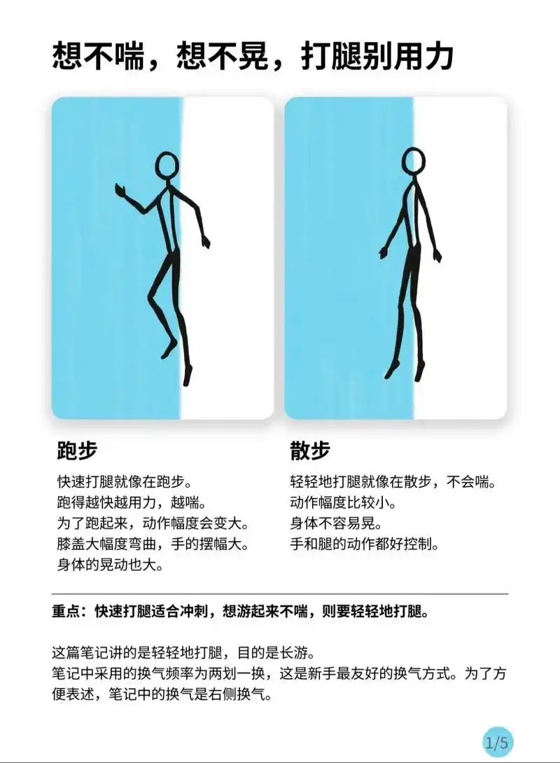 自由泳想不晃,不喘,试试理解打腿节奏.