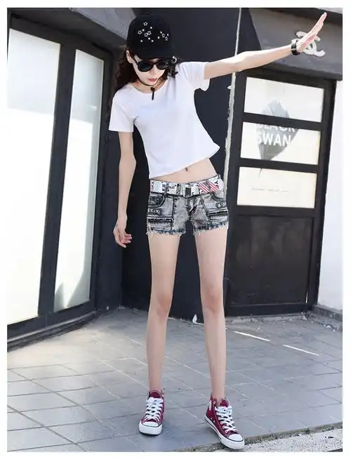 牛仔短裤女松紧低腰夏季韩版破洞超短热裤拉链磨边百搭复古潮流裤灰色