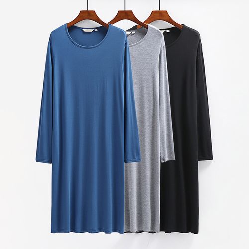 男式莫代尔连衣裙男生穿的裙子长款长袖宽松睡裙男连体长睡衣大码