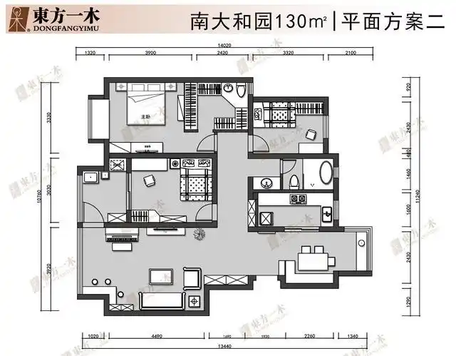 南京南大和园|130平户型方案|东方一木装饰
