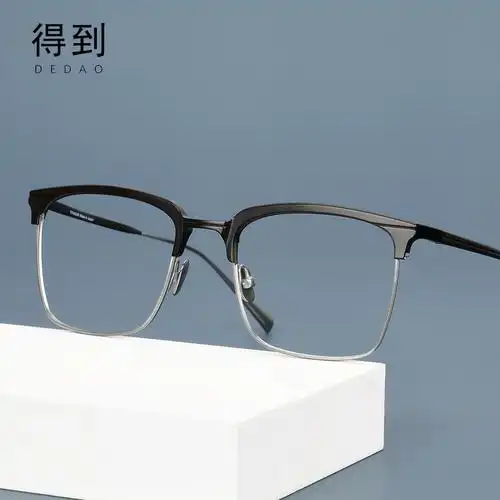 (今日4折)纯钛眼镜框男大脸加宽日本超轻方框黑色商务近视眼镜木村拓