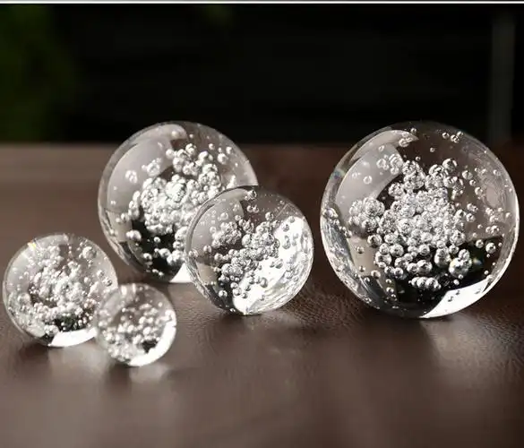 彤悦流水喷泉气泡球白色玻璃球水晶球摆件冰裂转运球桌面透明假山