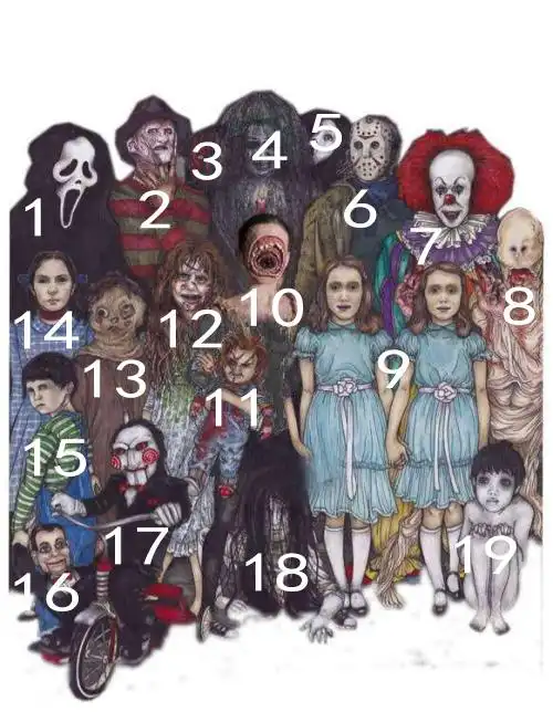 1,惊声尖叫.2,猛鬼街,弗莱迪.3,阴儿房1的魔鬼.4,阴儿房,帕克荷兰.