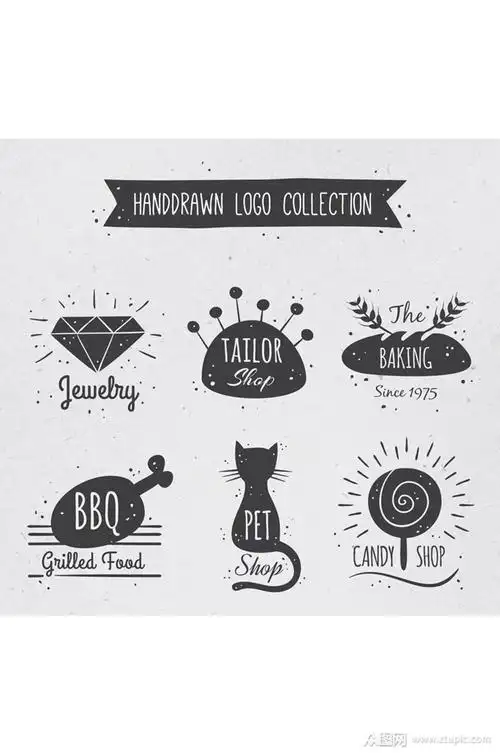 6款可爱手绘标志设计矢量素材