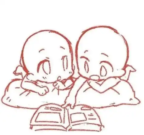 绘画素材027815q版双人线稿