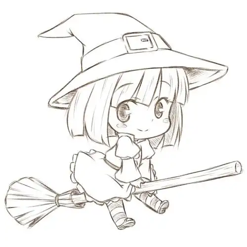 骑扫帚的女巫铅笔画图片