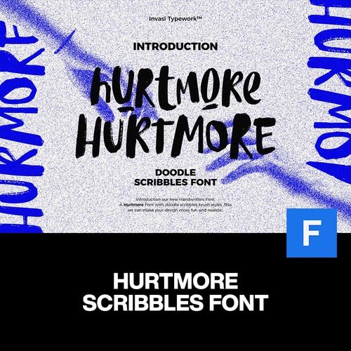 hurtmore街头潮流毛笔书法手写草书涂鸦潮牌logo海报标题英文字体