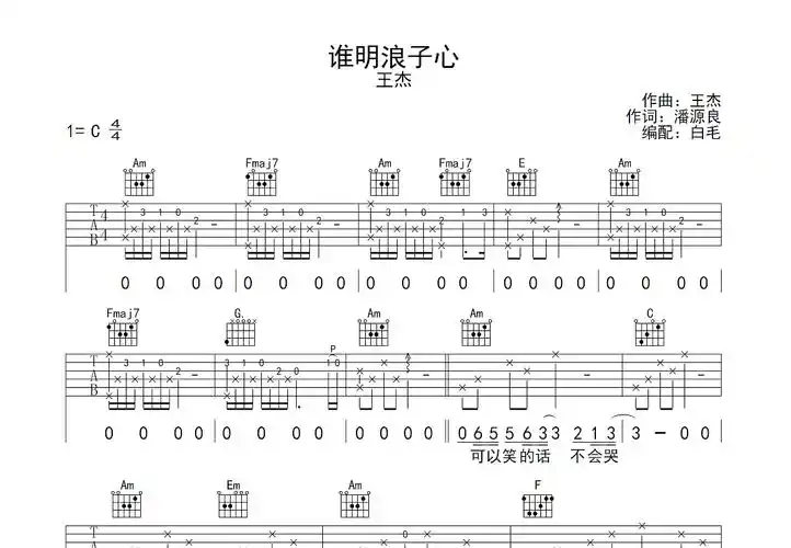 谁明浪子心吉他谱_王杰_c调弹唱88%翻唱版 - 吉他世界