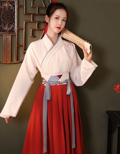 汉服女中国风套装学生汉元素改良襦裙侠女风日常古装古风女装春夏 米