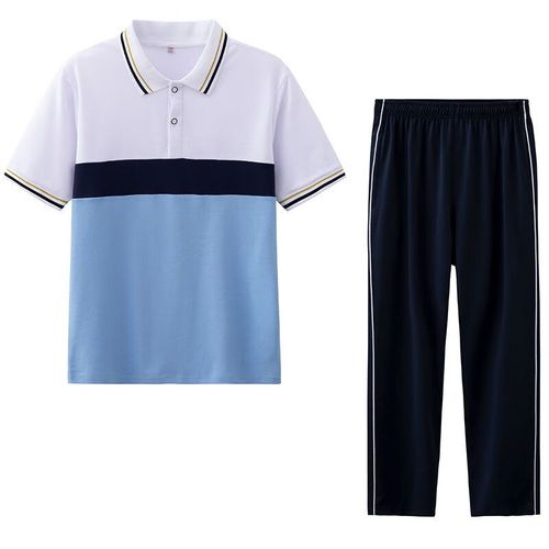 formrcra校服高中生短袖一套男校服套装中学生短袖t恤班服夏季蓝色