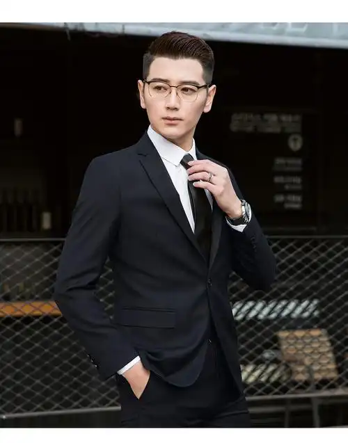 外套上班工作服面试商务职业正装小西装男黑纯黑1扣单件防尘套165s